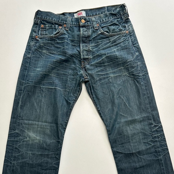 Levi's 501 Vintage straight buttonfly wrinkled signature dark blue  red tag 33 - Picture 1 of 11